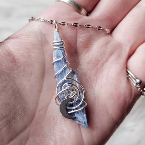 Handcrafted Kyanite Moon Necklace - Picture 4 of 4